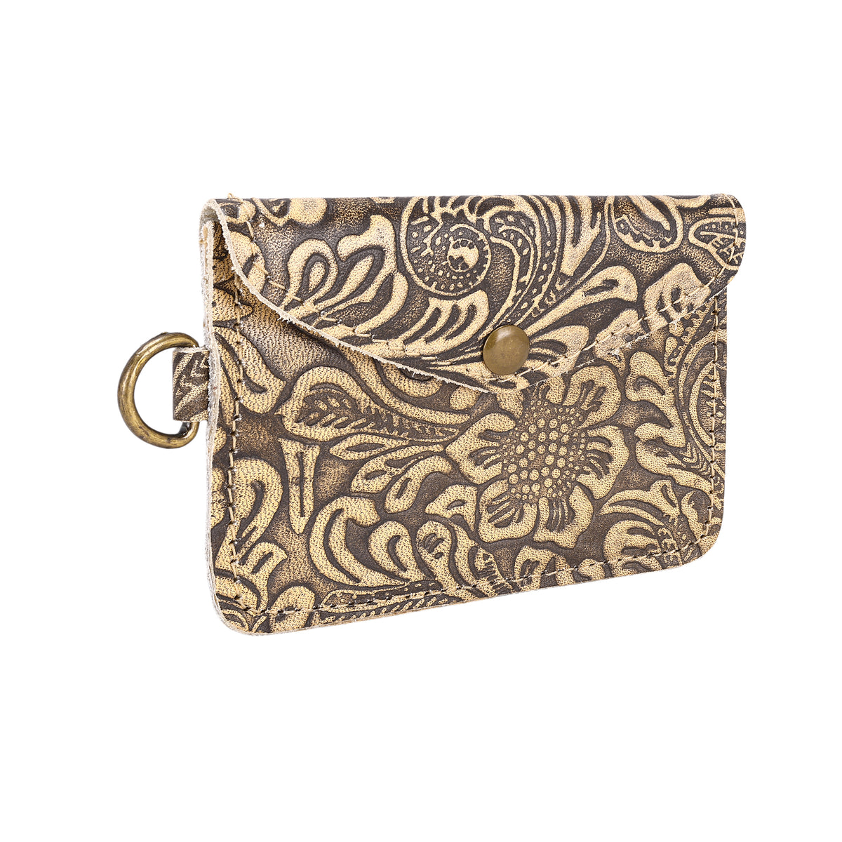 Juniper Moon Embossed Leather Coin Purse in Onyx Cream