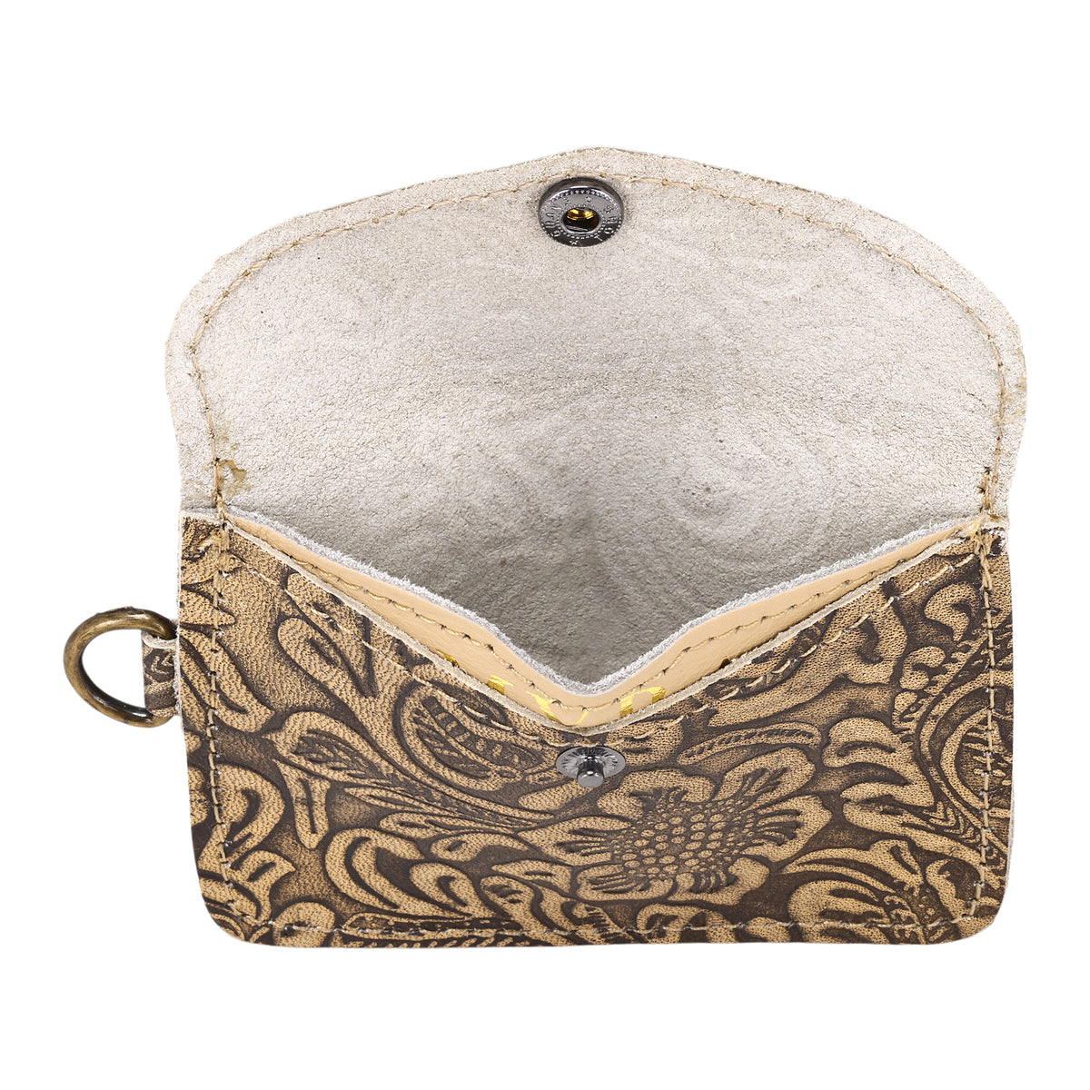 Juniper Moon Embossed Leather Coin Purse in Onyx Cream