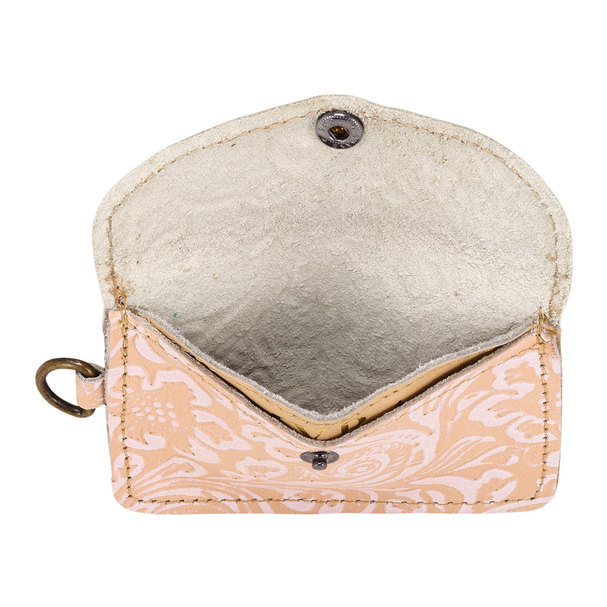 Juniper Moon Embossed Leather Coin Purse in Ivory Beige