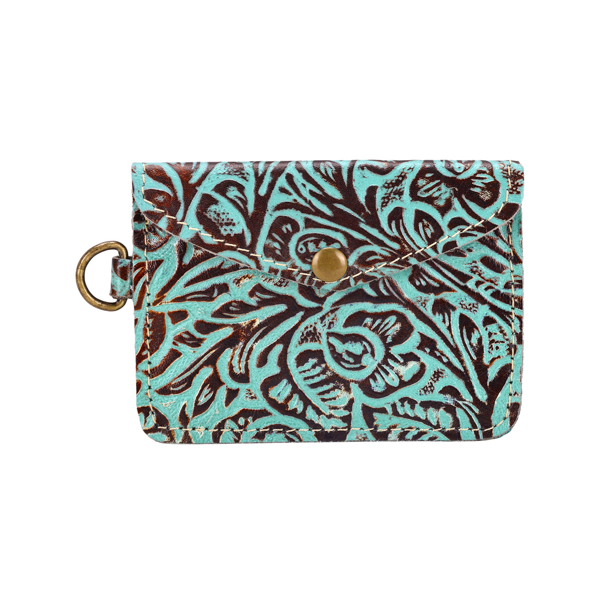 Juniper Moon Embossed Leather Coin Purse in Turquoise Umber