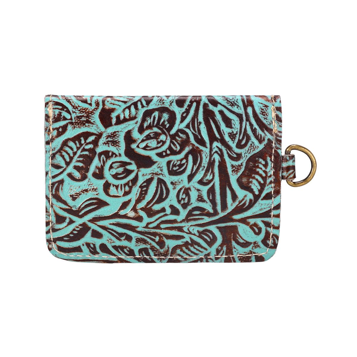 Juniper Moon Embossed Leather Coin Purse in Turquoise Umber