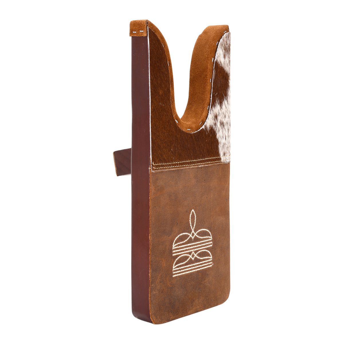 Chuckline Boot Jack in tan with hair on and embroidered detail