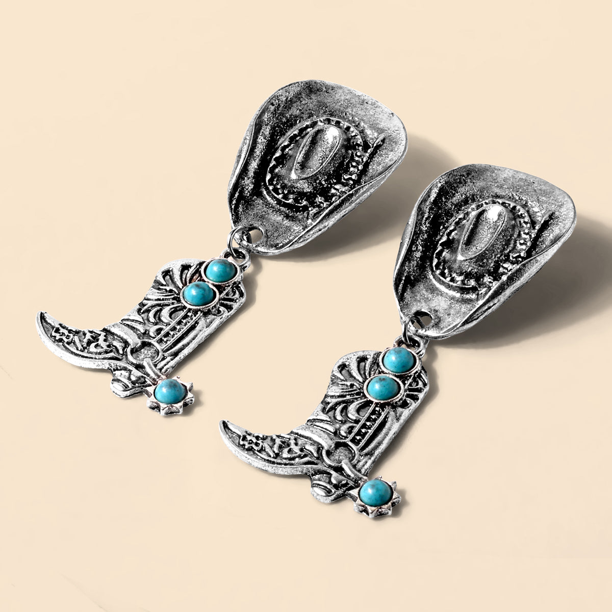 Boot Spur Earrings in Turquoise Antique