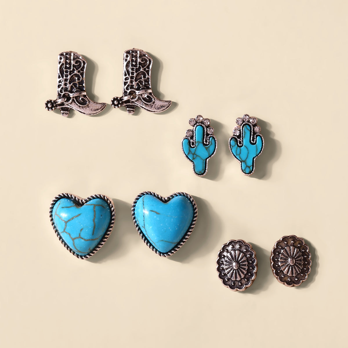 Sunset Belle Assorted Stud Set in Turquoise & Oxidized Metal