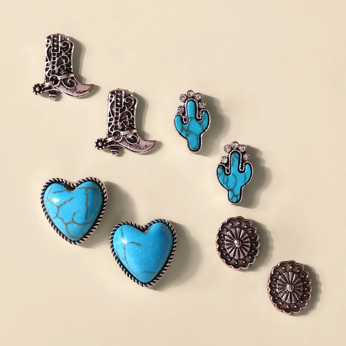 Sunset Belle Assorted Stud Set in Turquoise & Oxidized Metal