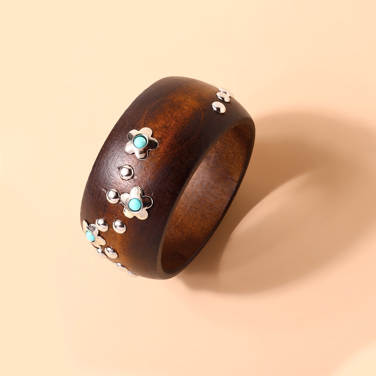 Rodeo Flower Wooden Cuff Bracelet in Dark Walnut