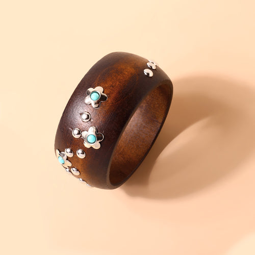 Rodeo Flower Wooden Cuff Bracelet in Dark Walnut
