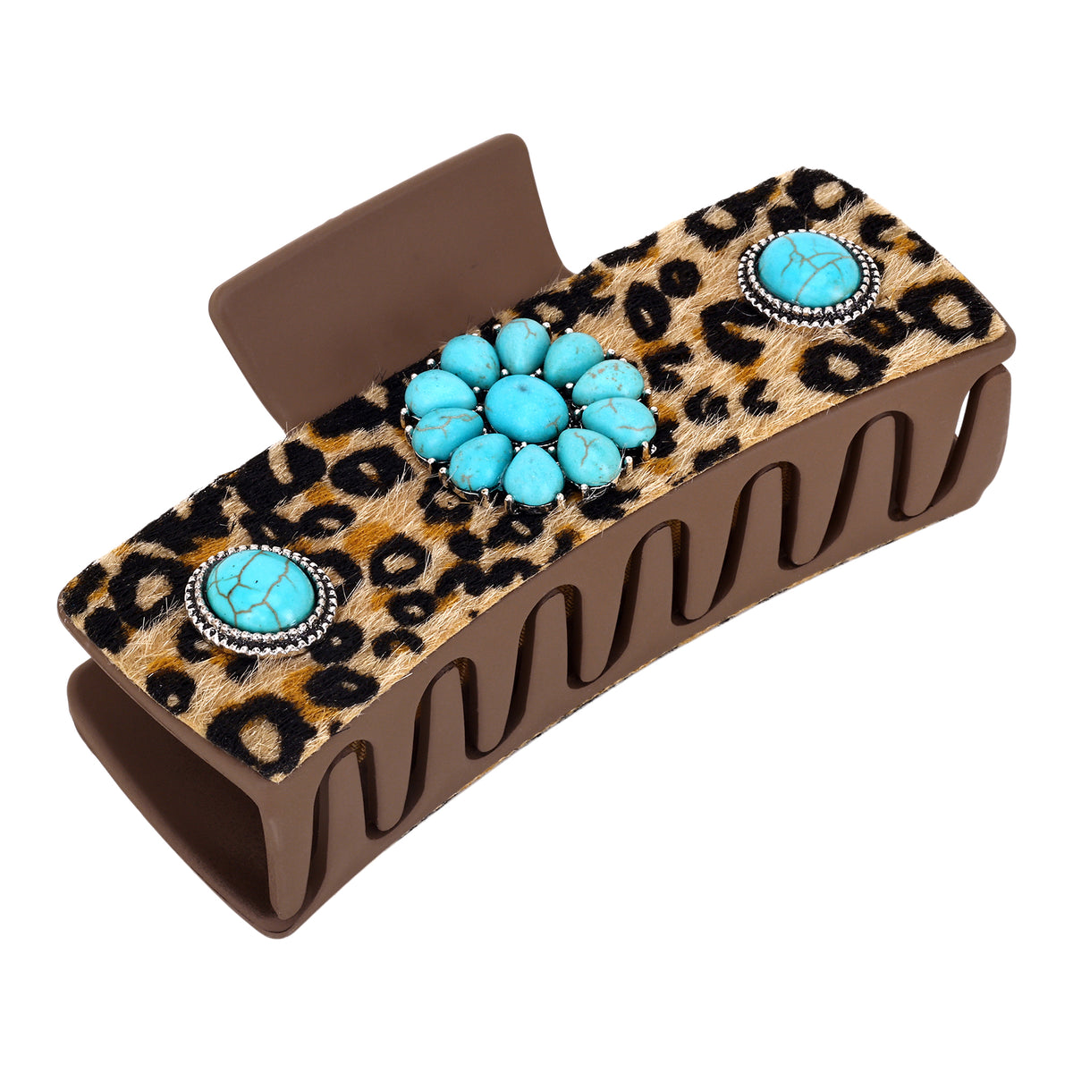 Concho Gem Hair Clip in Leopard Sand