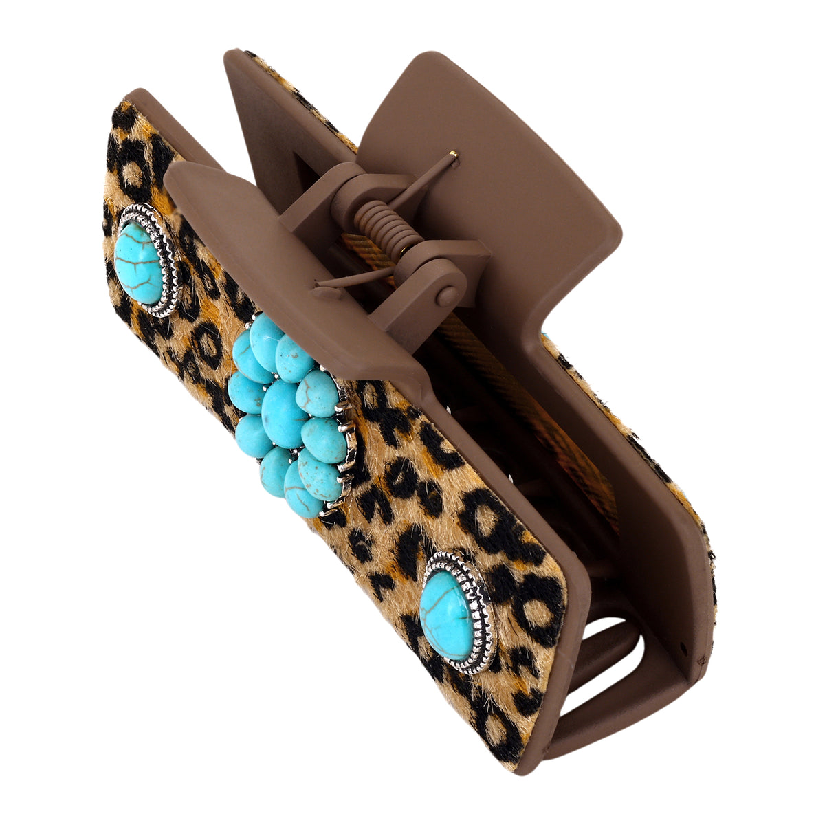 Concho Gem Hair Clip in Leopard Sand