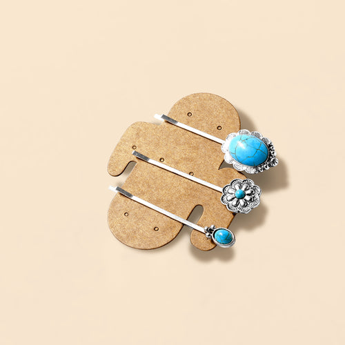Buckle Charm Hair Pin Set in Aqua Blue