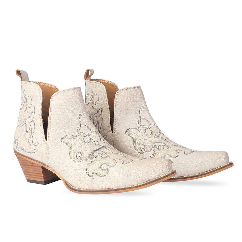Sunset Trail Genuine Leather Booties in Ivory Sand