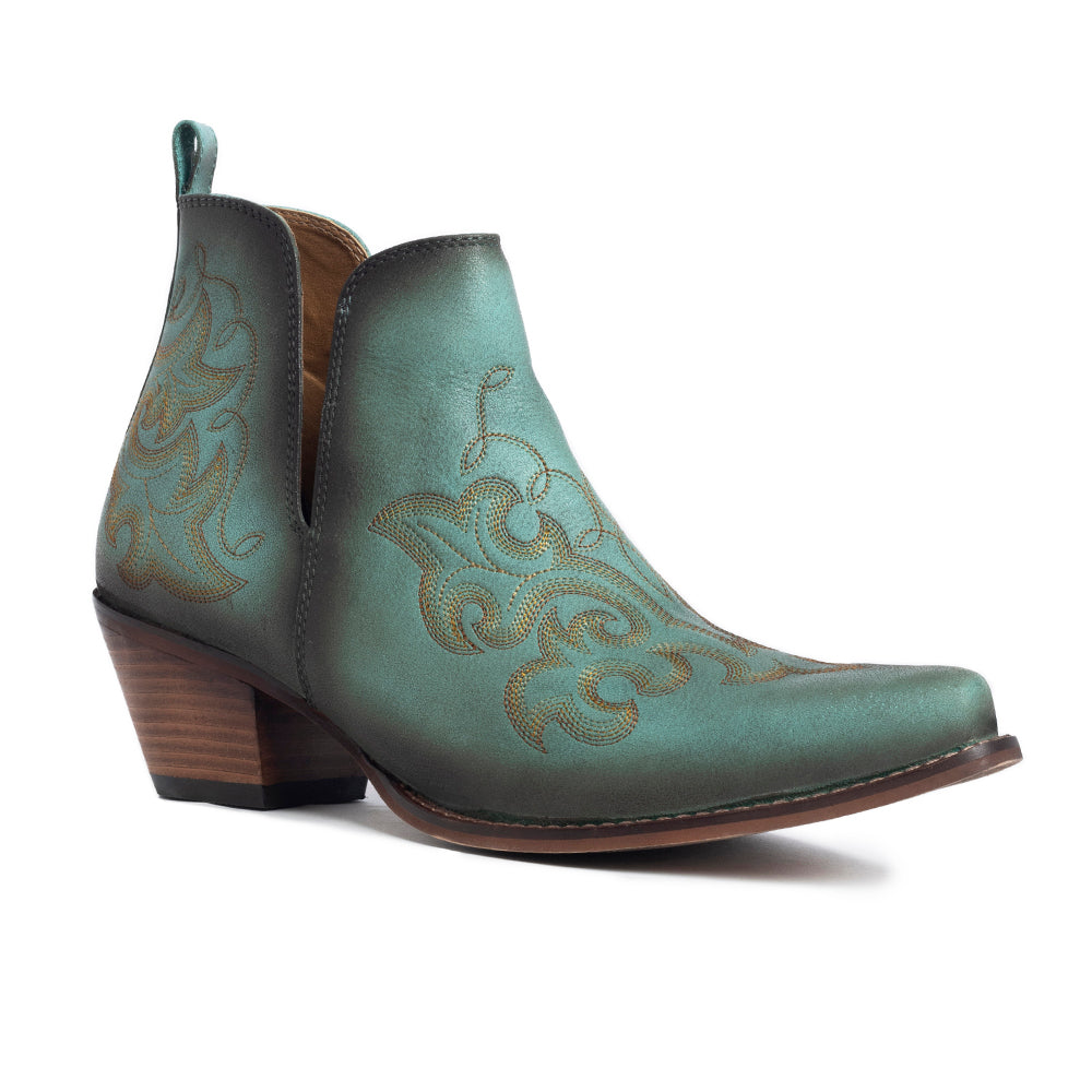 Sunset Trail Genuine Leather Booties in Sage Turquoise