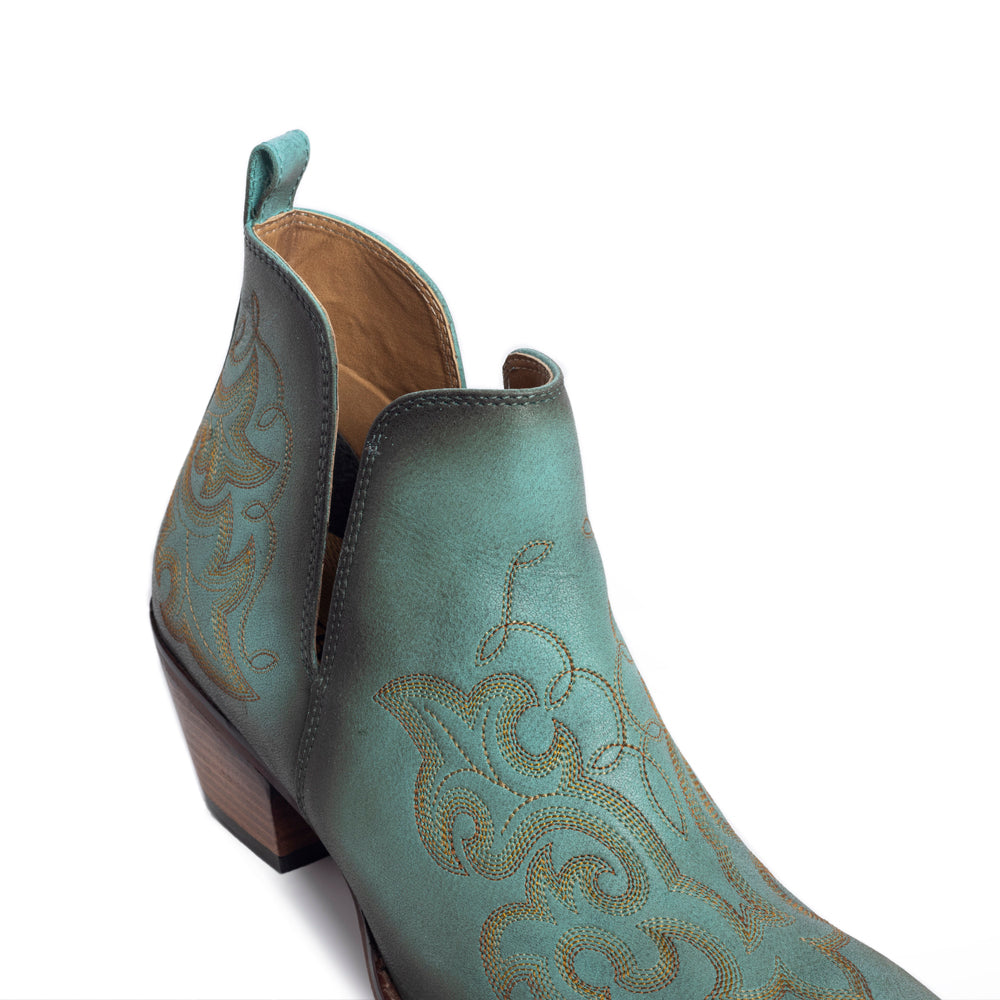 Sunset Trail Genuine Leather Booties in Sage Turquoise