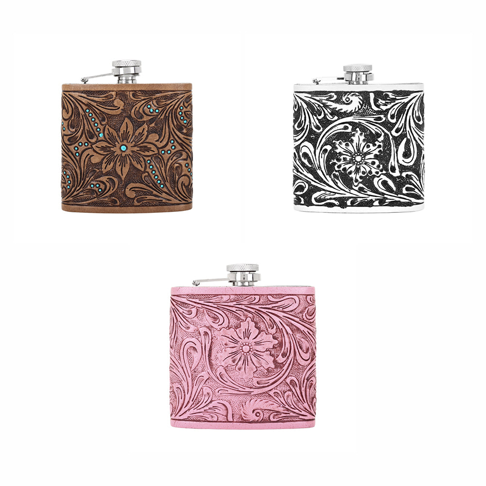 Mountain Trail Flask hand tooled leather, 6 oz Variant Combo