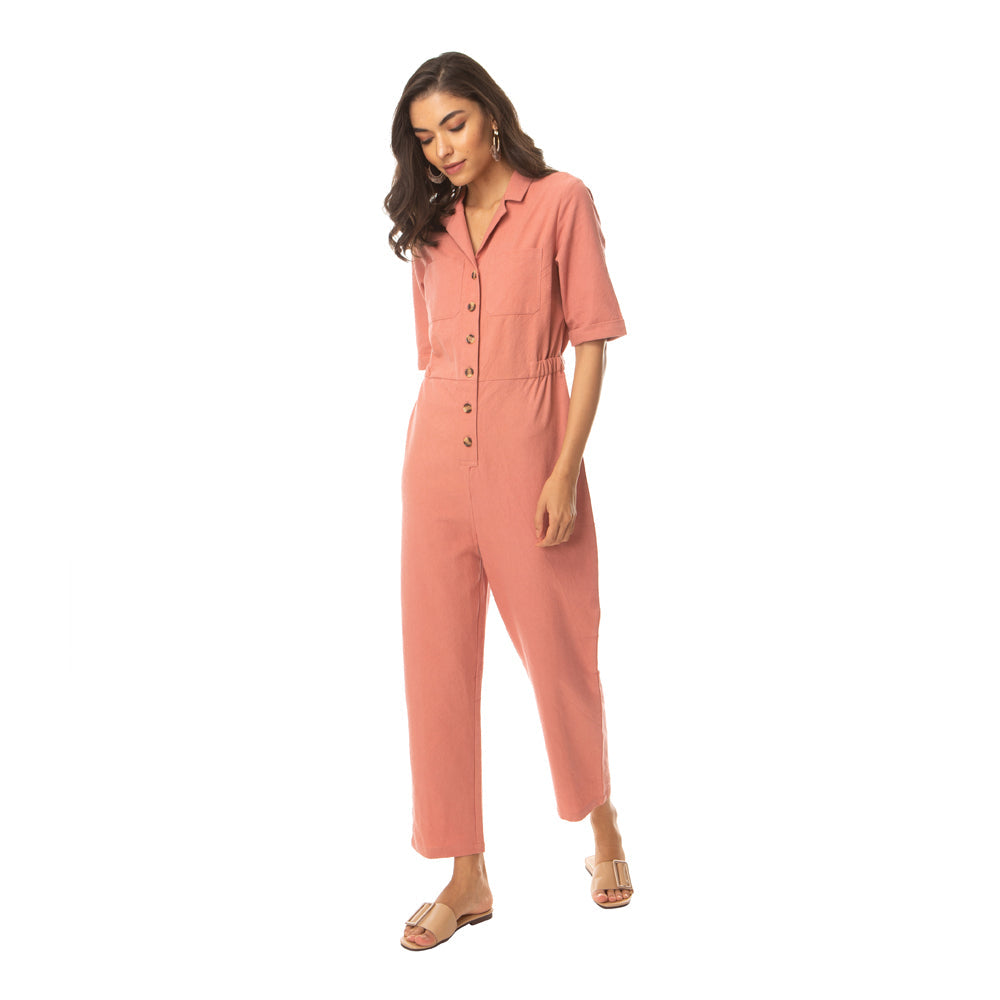 Pink Widow Collar Jumpsuit