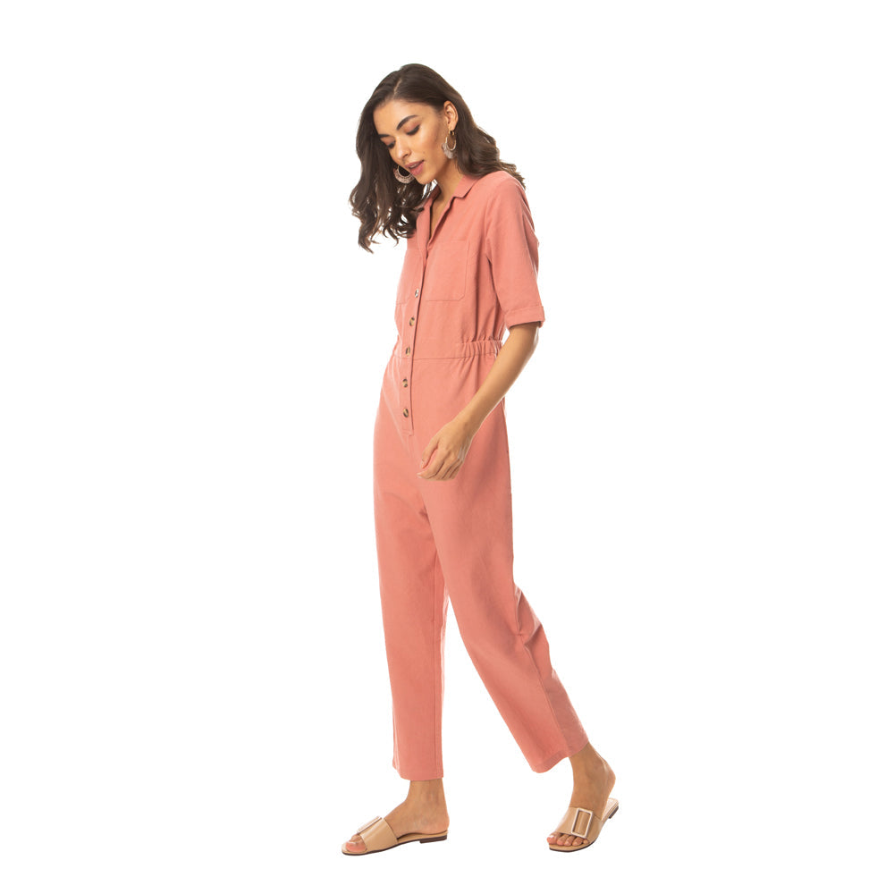 Pink Widow Collar Jumpsuit