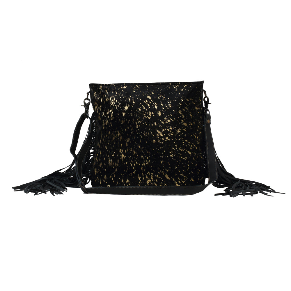 BLACK SHIMMER LEATHER AND HAIRON BAG