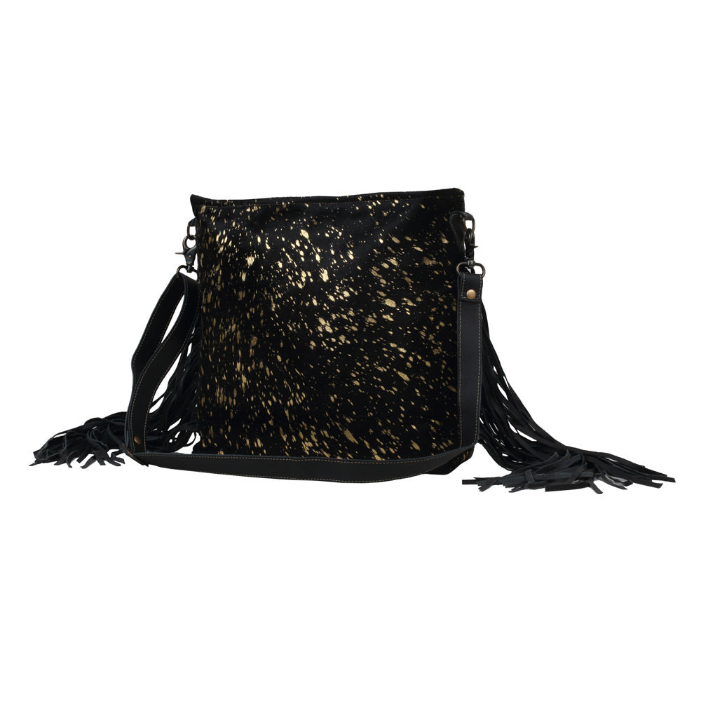 BLACK SHIMMER LEATHER AND HAIRON BAG