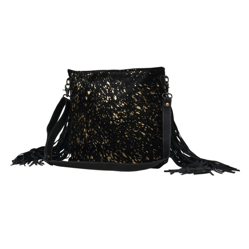 BLACK SHIMMER LEATHER AND HAIRON BAG