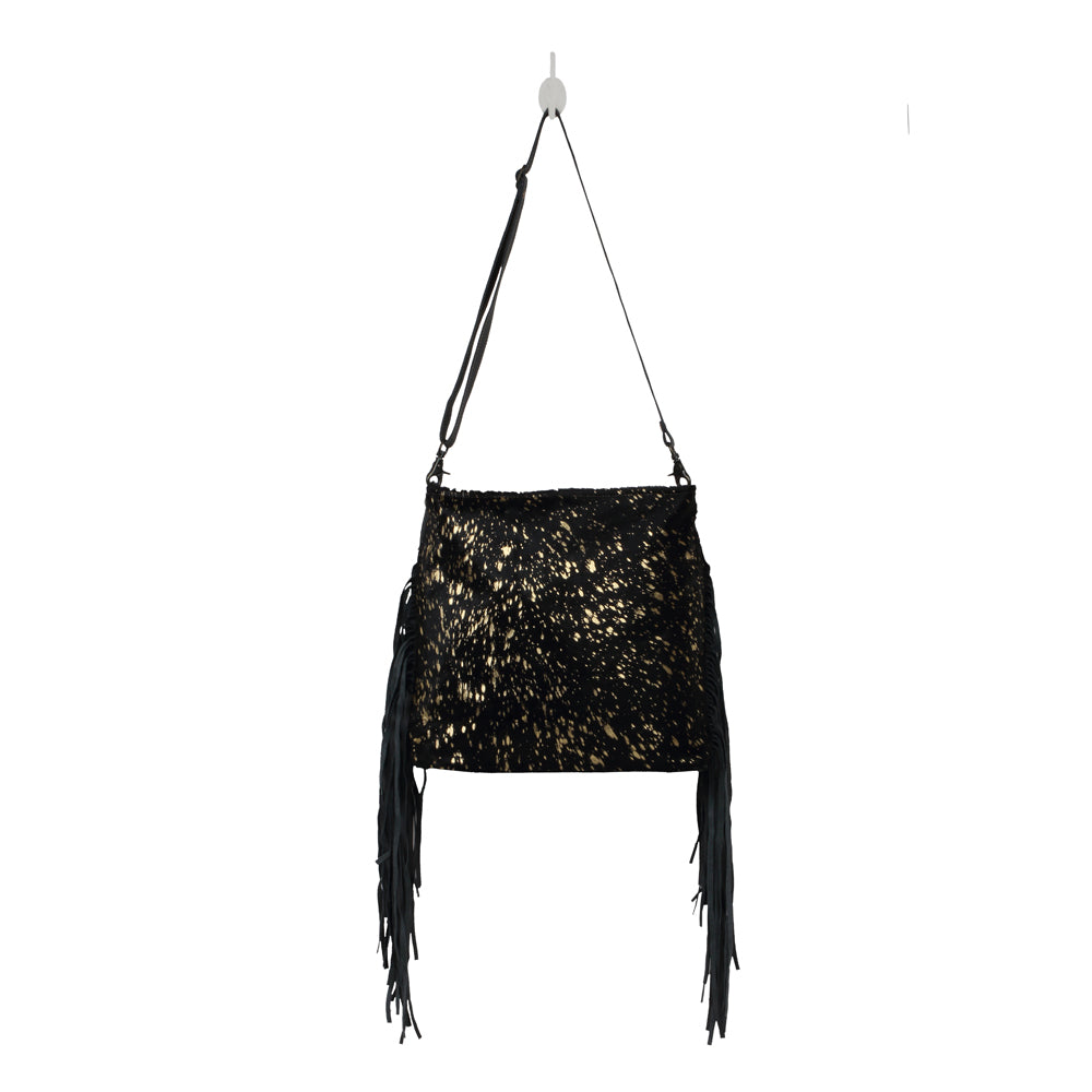 BLACK SHIMMER LEATHER AND HAIRON BAG