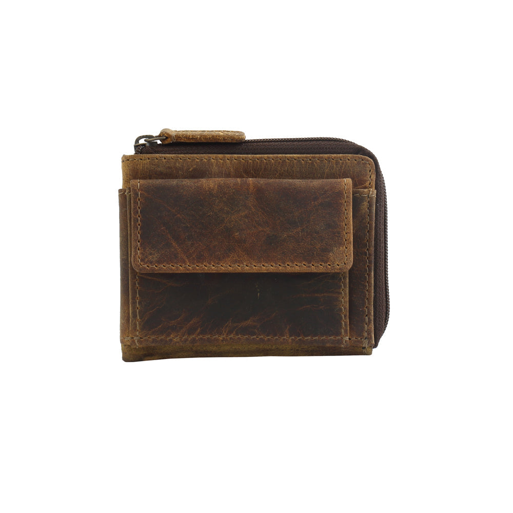 BROWN GLAZE  LEATHER AND HAIRON WALLET