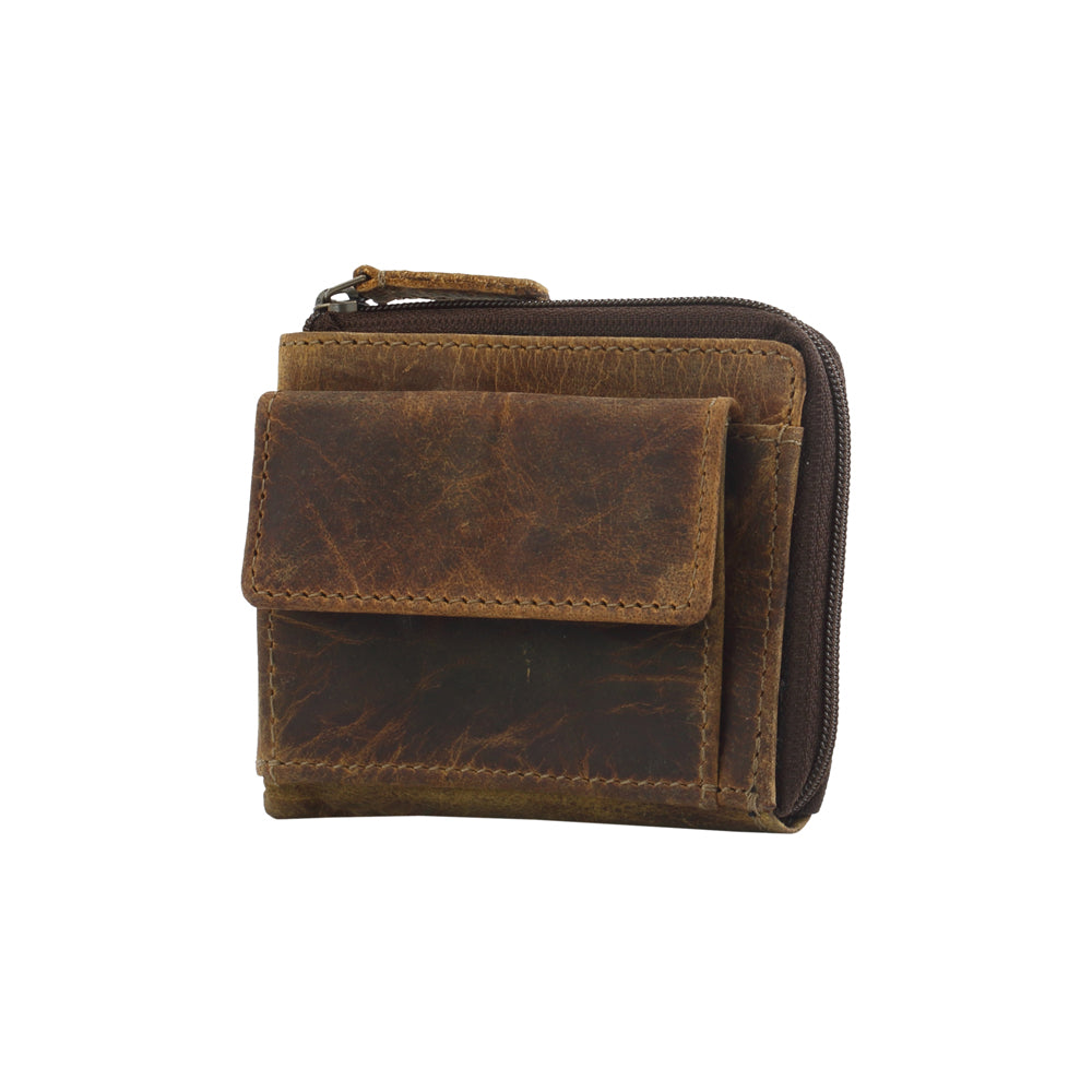 BROWN GLAZE  LEATHER AND HAIRON WALLET
