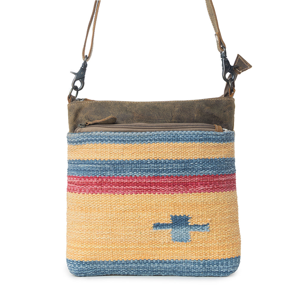 YELLOW AND BLUE STRIPES CROSS BODY BAG