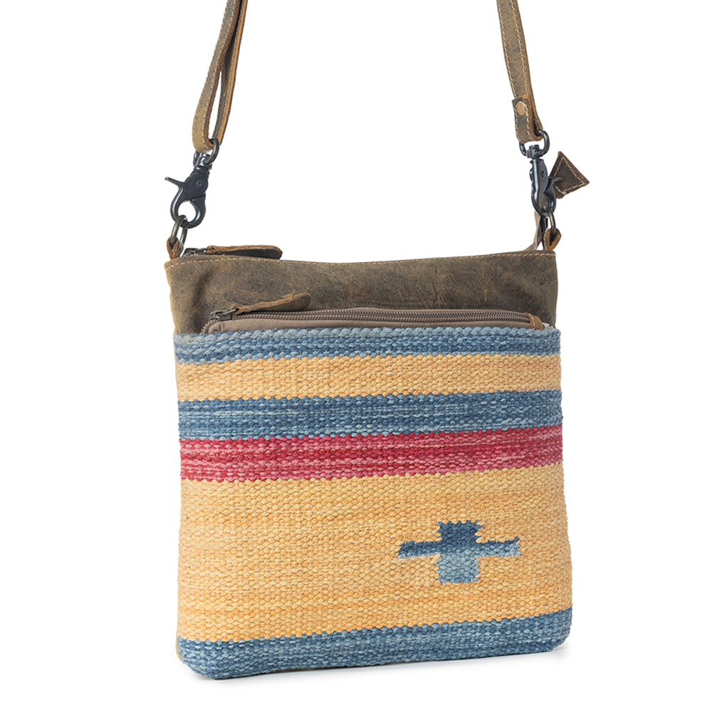 YELLOW AND BLUE STRIPES CROSS BODY BAG