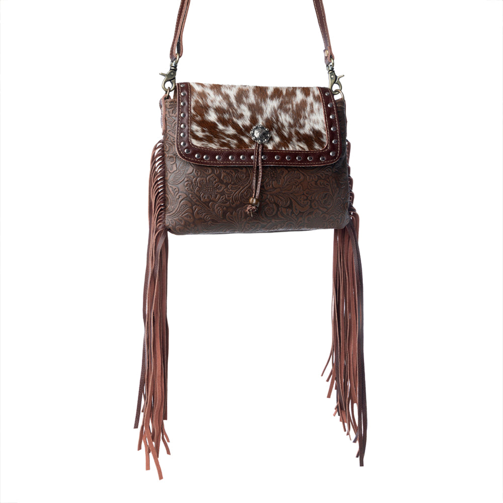 Carved Blossoms  Leather & Hairon Bag