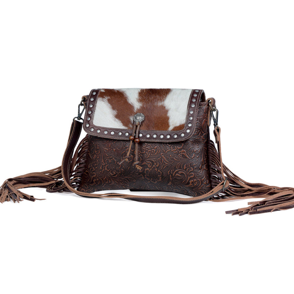 Carved Blossoms  Leather & Hairon Bag