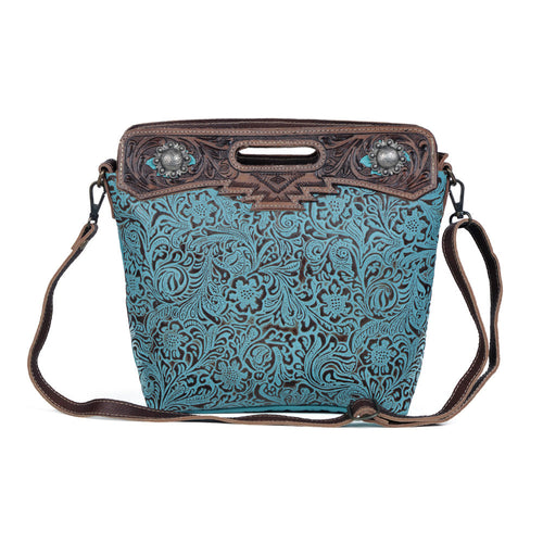 Blue Blossoms Hand-Tooled Bag
