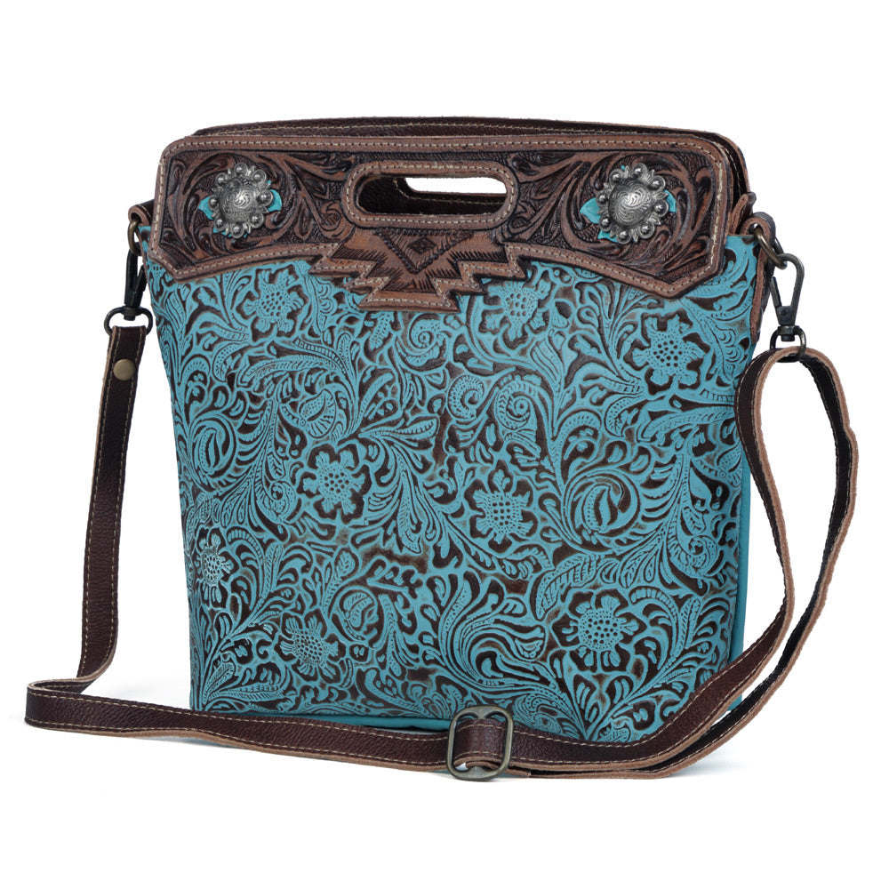 Blue Blossoms Hand-Tooled Bag