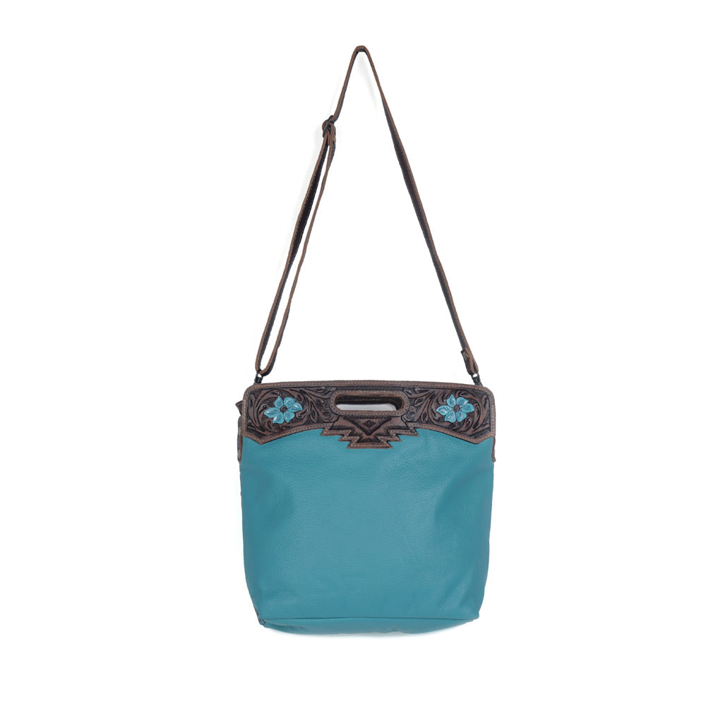 Blue Blossoms Hand-Tooled Bag