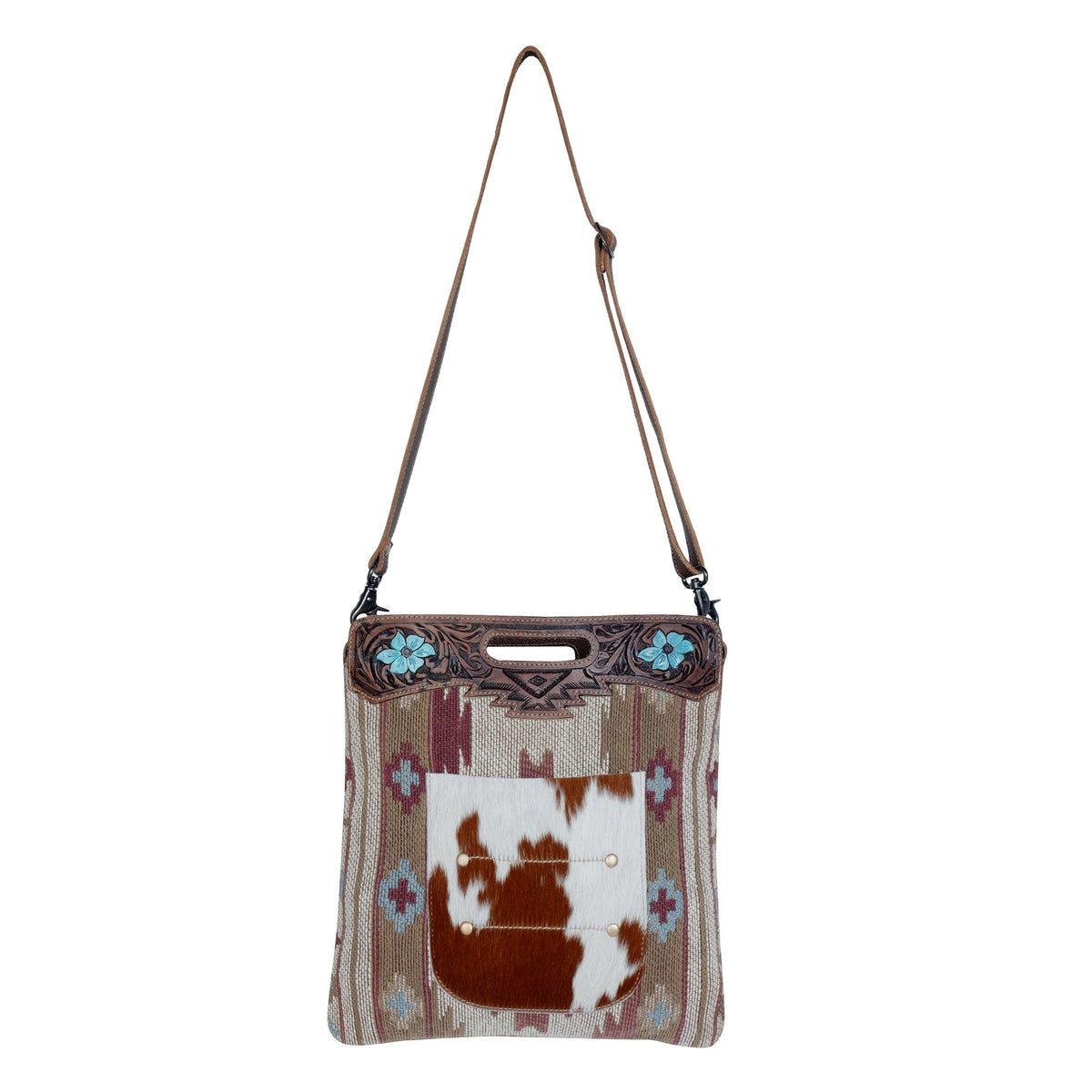 Azure Blossoms Hand-Tooled Bag