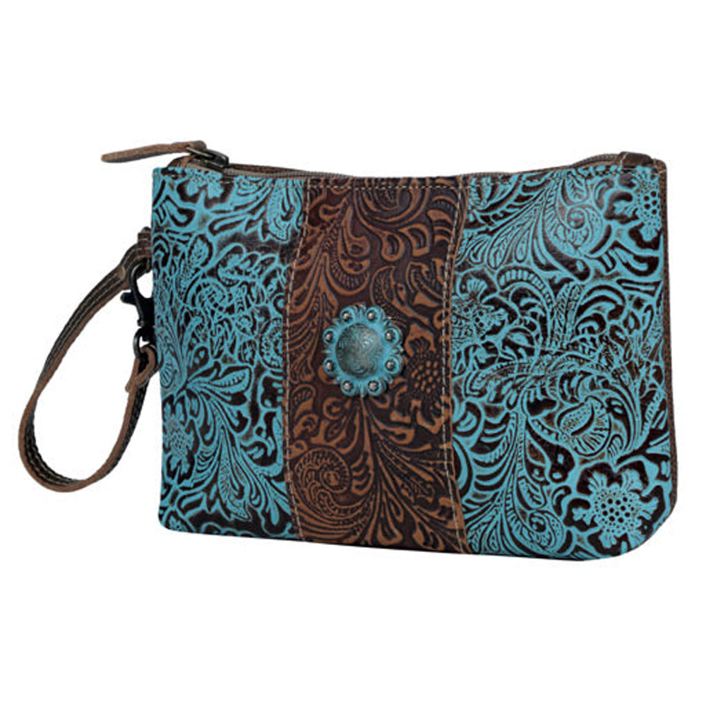 Aqua Wristlet Leather & Hairon Bag