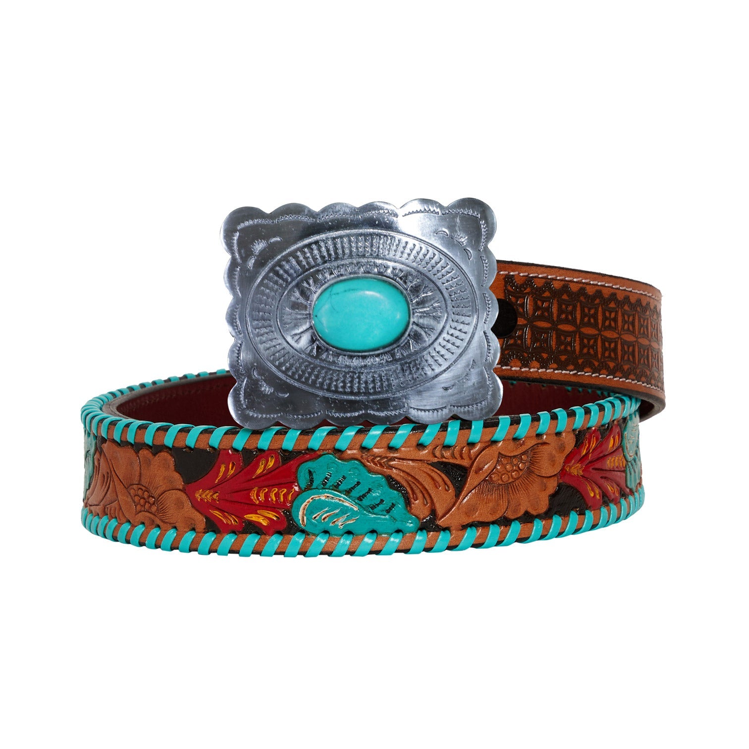 Tropical Forest Hand-Tooled Leather Women's Belt