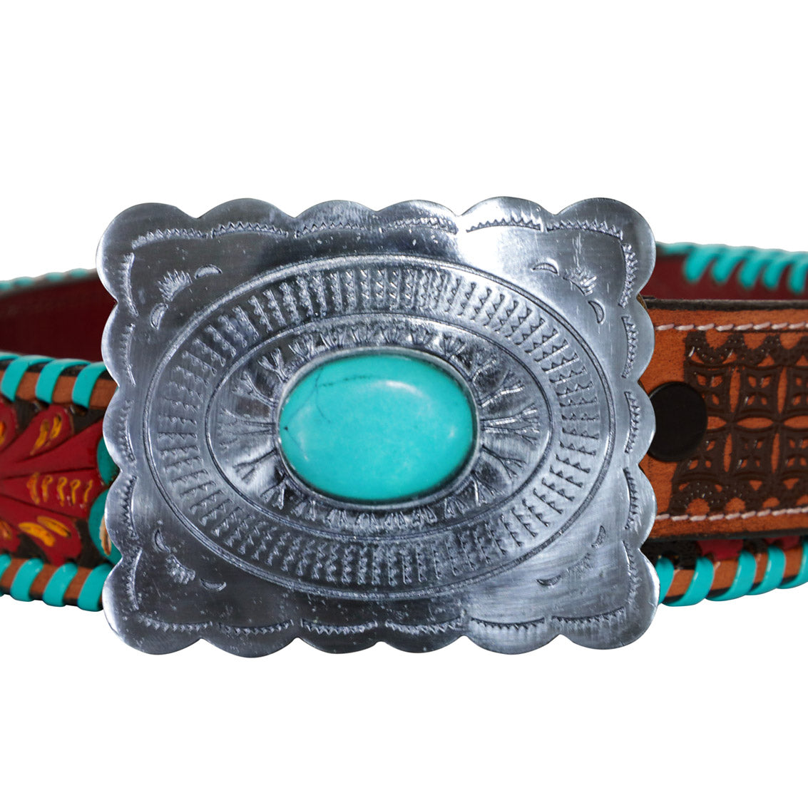 Tropical Forest Hand-Tooled Leather Women's Belt