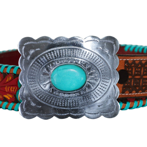 Tropical Forest Hand-Tooled Leather Women's Belt
