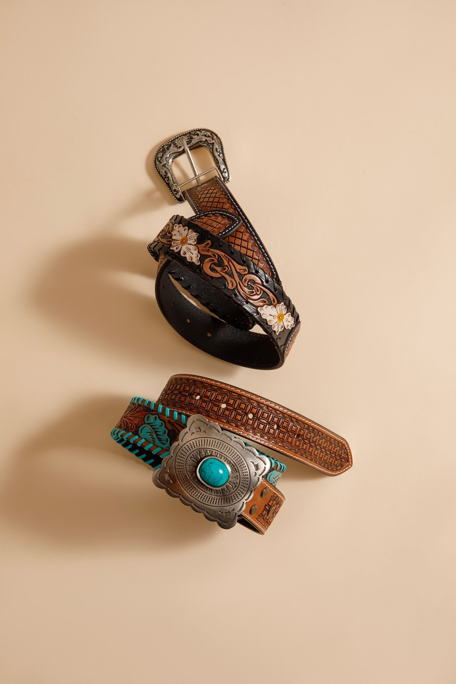 Tropical Forest Hand-Tooled Leather Women's Belt