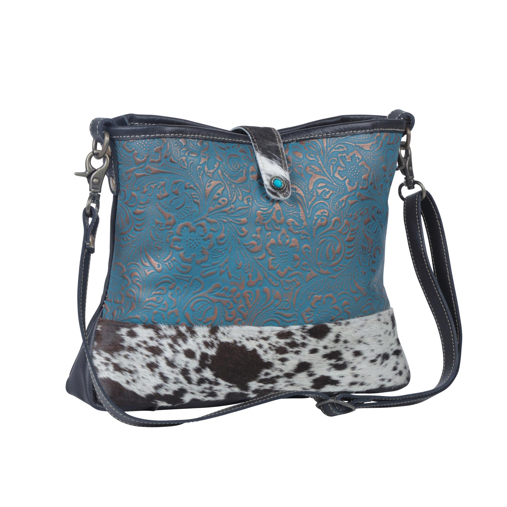 Blue Labyrinth Leather & Hairon Bag