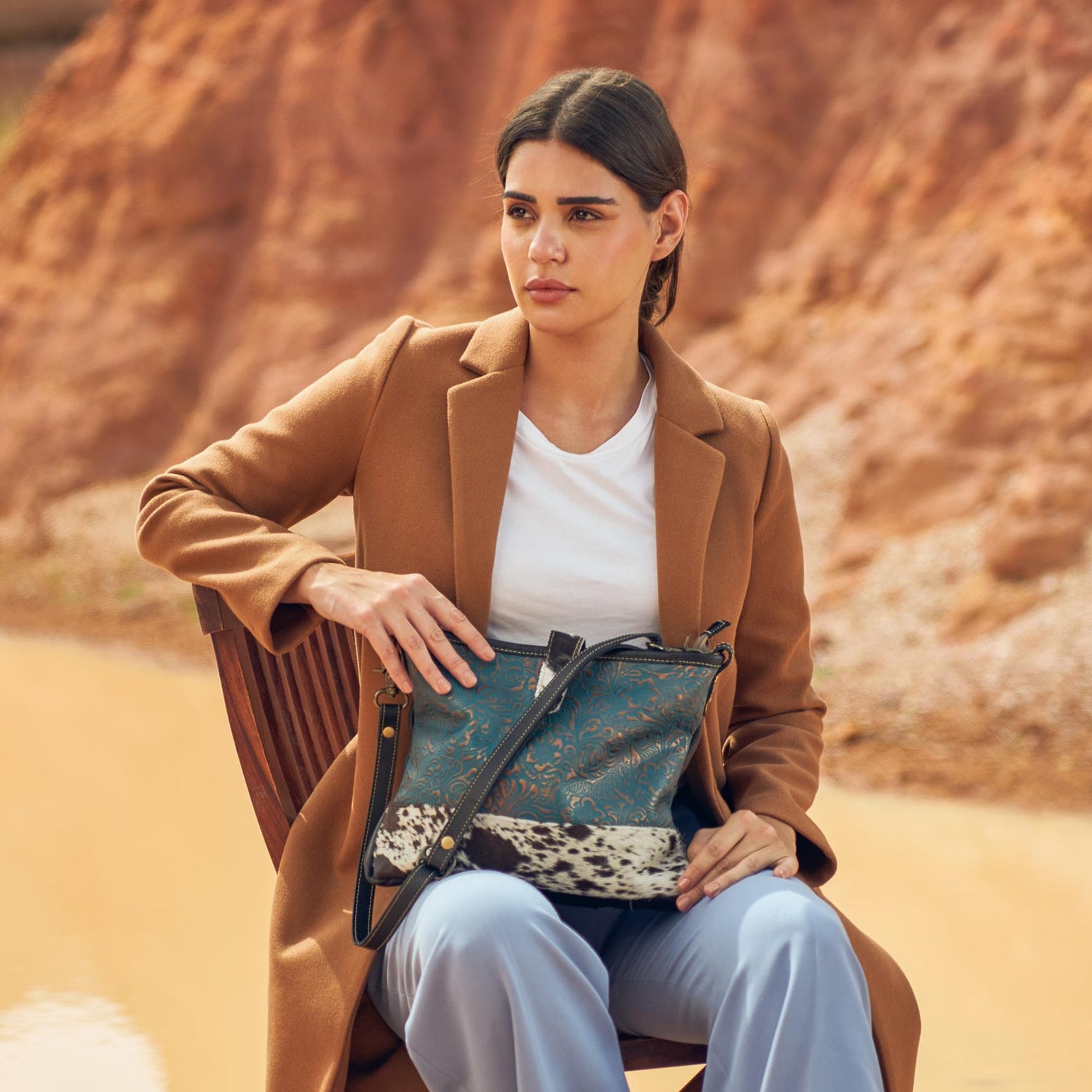 Blue Labyrinth Leather & Hairon Bag