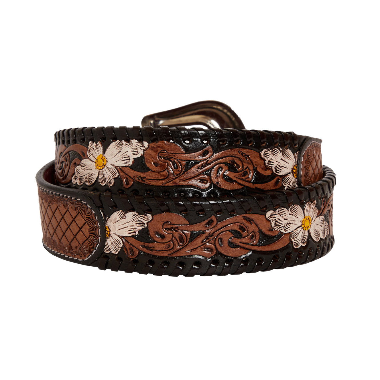 Checkered brown  Hand-Tooled  Leather Women's Belt