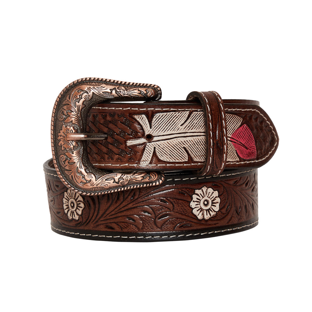 Pink feather  Hand-Tooled  Leather Women's Belt