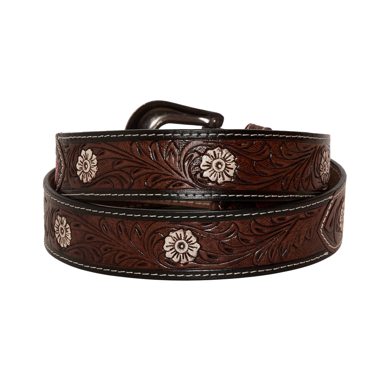 Pink feather  Hand-Tooled  Leather Women's Belt