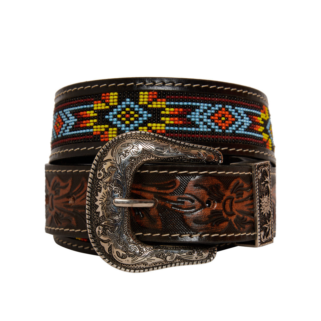 Polychrome  Hand-Tooled Leather Women's Belt