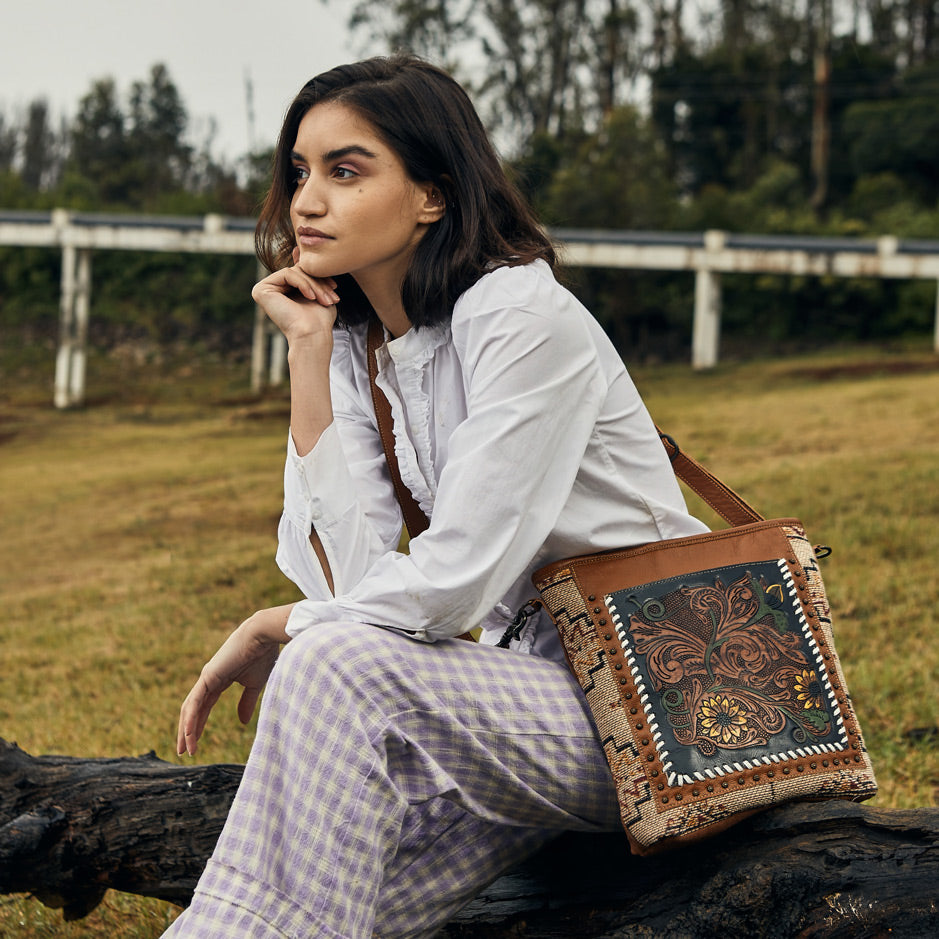 Floral Embers Hand-Tooled Bag