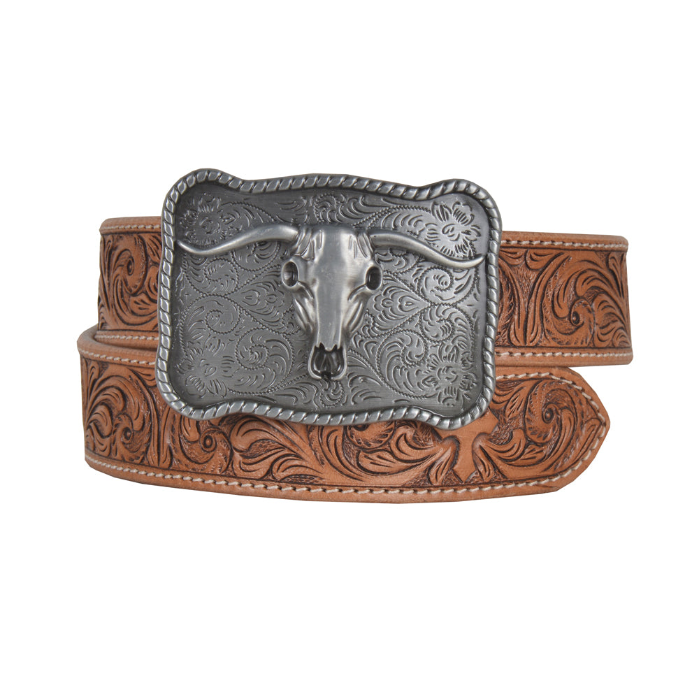 Structured Hand-Tooled Leather Women's Belt