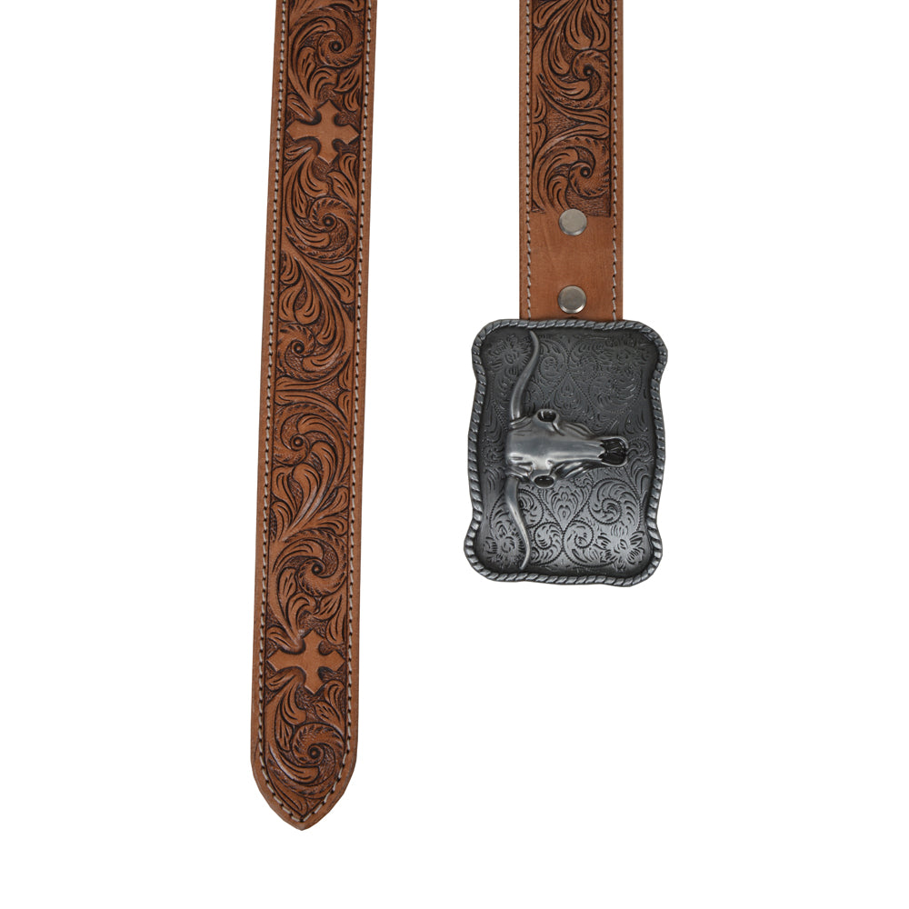 Structured Hand-Tooled Leather Belt