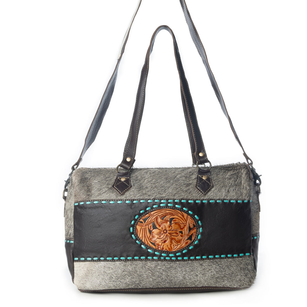 Turquoise  edges Hand-Tooled Bag