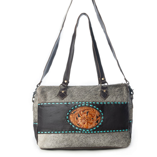 Turquoise  edges Hand-Tooled Bag